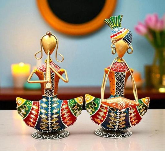 Iron T Light Multicolour Musician Table Décor Showpiece Set Of 2