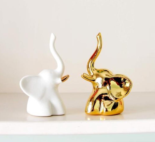 Home Decor Elephant Statue for Good Luck, Fengshui Ceramic Creative Small Modern Styles Elephant Idol Figurines, Decorative Gift Items for Home, Office Desktop, Living Room (2pcs Elephant)