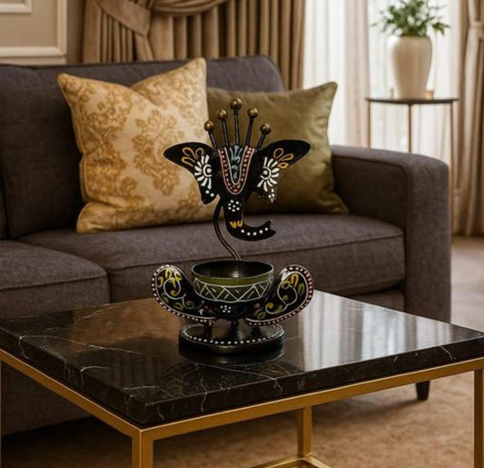 Vinayaka/ Ganesha Ji / Iron Table Decorative showpiece Tealight Candle Holder / Diya Holder / Loban Dhoop / Incense Burner / Ganesha Tea Light Candle Holder for Dewali Decoration, Diwali Gift, Corporate Gift, Table Decor, Pooja Room Decor