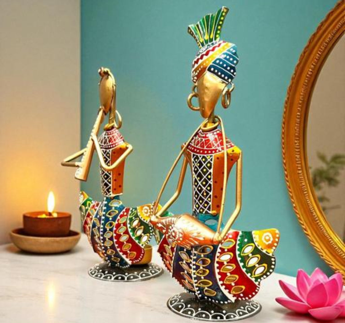 Iron T Light Multicolour Musician Table Décor Showpiece Set Of 2