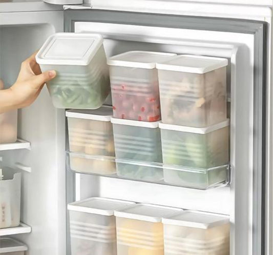 TNM Fridge Storage Boxes (Pack of 6) Freezer & Refrigerator Organizer Containers Kitchen Storage Container Set Kitchen Accessories Items for Home 800 ml Food Storage Box, Plastic, White