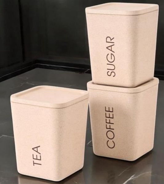 Plastic Tea Coffee & Sugar Containers - Set of 3, 800ml Each | BPA-Free Plastic Jar, Canisters for Kitchen Printed Tea Coffee Sugar