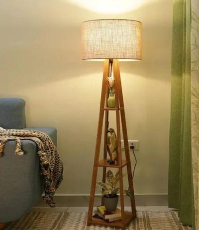Jute Shade, Italian Wooden Corner Tripod Floor Lamp for Living Room, Bedroom - Adjustable Modern Lamp