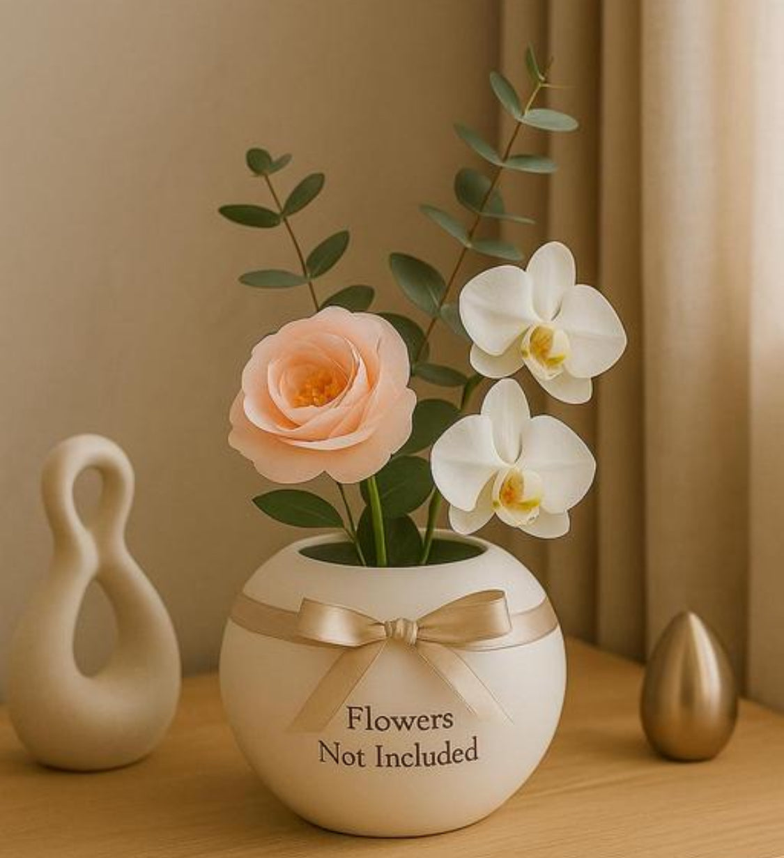 Name: Premium Ivory Metal Flower Vase | 10x10x10 cm | Unbreakable, Dust & Scratch Resistant | Home Decor Planter Pot for Table, Shelf & Gifting