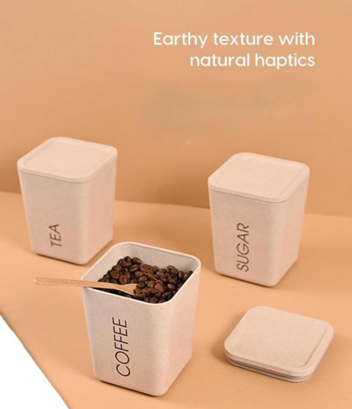 Plastic Tea Coffee & Sugar Containers - Set of 3, 800ml Each | BPA-Free Plastic Jar, Canisters for Kitchen Printed Tea Coffee Sugar