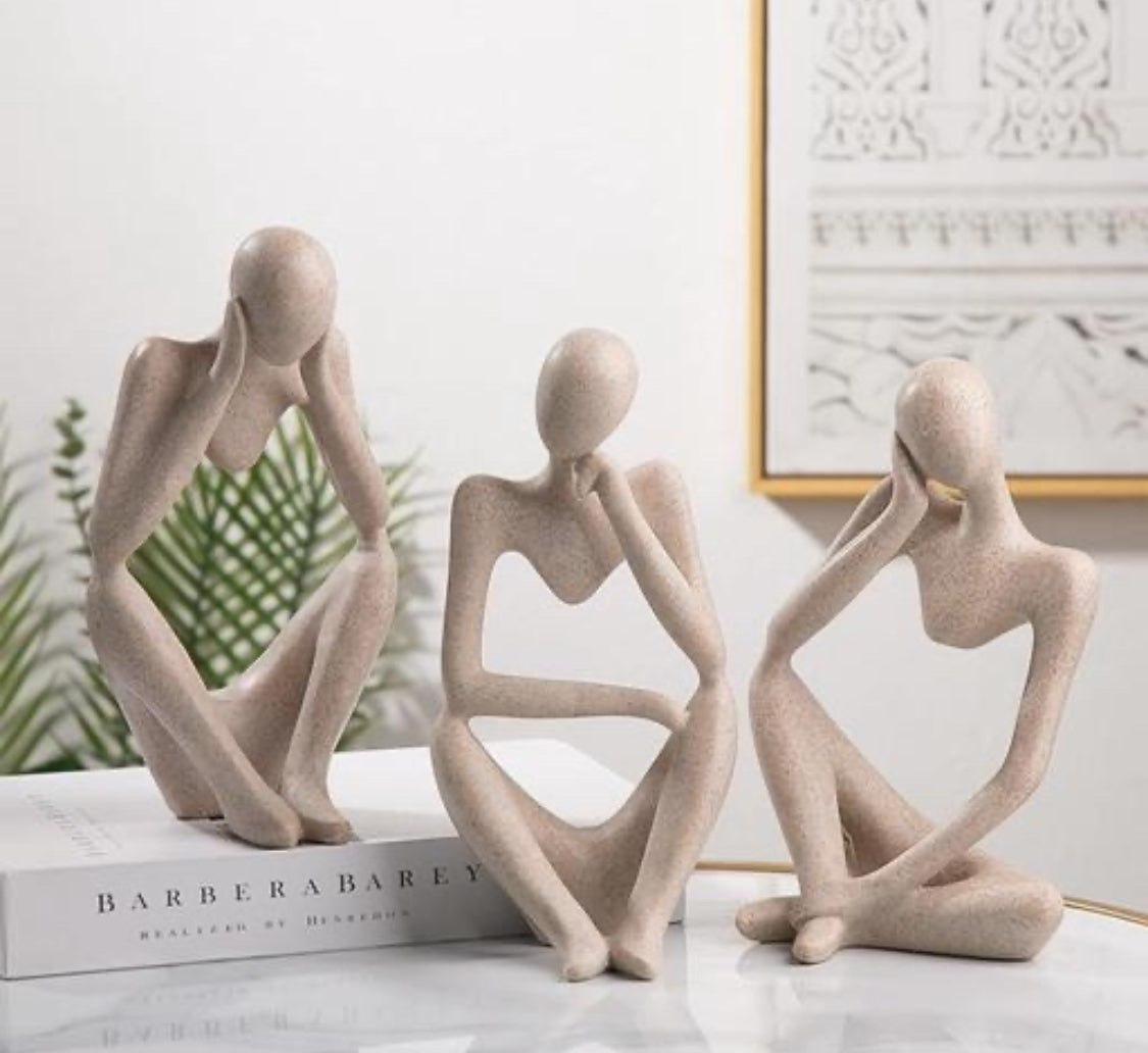 Thinker Statues Set of 3, Sandstone Resin Thinker Statue Ornaments, Abstract Style Sculpture Statue Collectible Figurines for Home Decor/Office/Bookshelf/Desktop/Decorations Home decor showpiece livingroom bedroom gift
