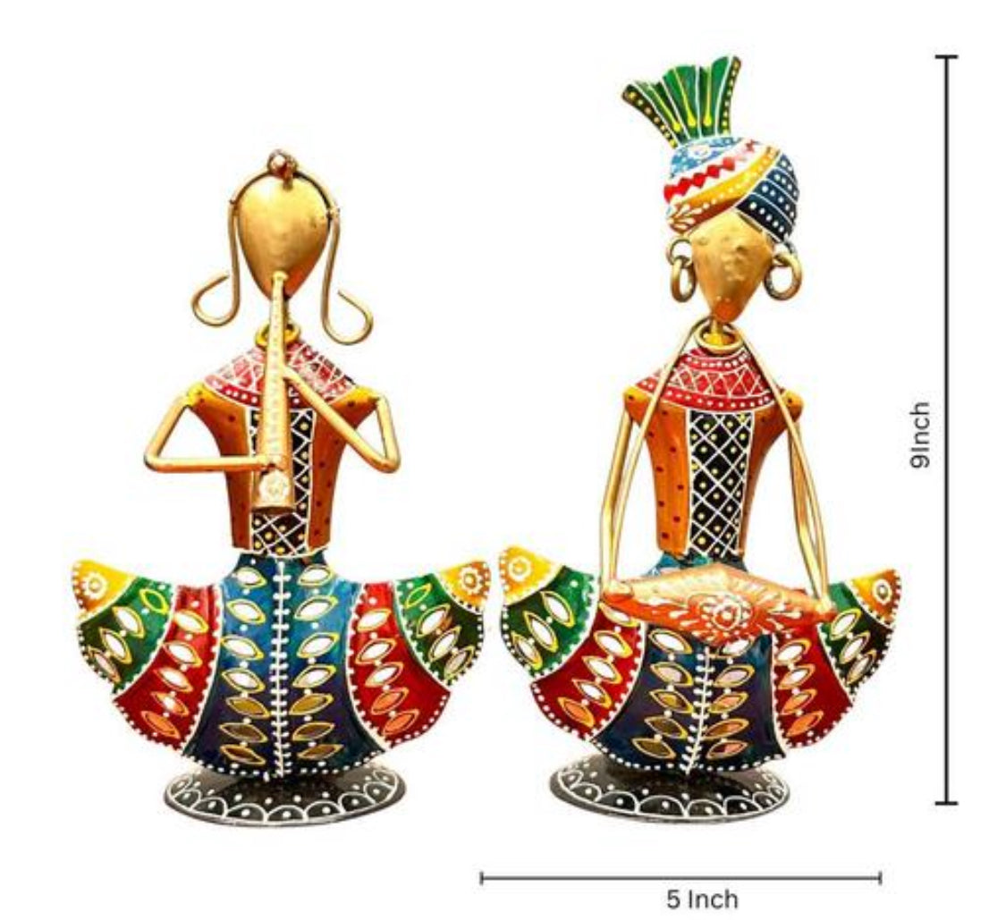 Iron T Light Multicolour Musician Table Décor Showpiece Set Of 2