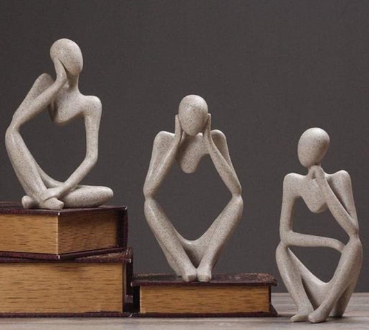 Thinker Statues Set of 3, Sandstone Resin Thinker Statue Ornaments, Abstract Style Sculpture Statue Collectible Figurines for Home Decor/Office/Bookshelf/Desktop/Decorations Home decor showpiece livingroom bedroom gift
