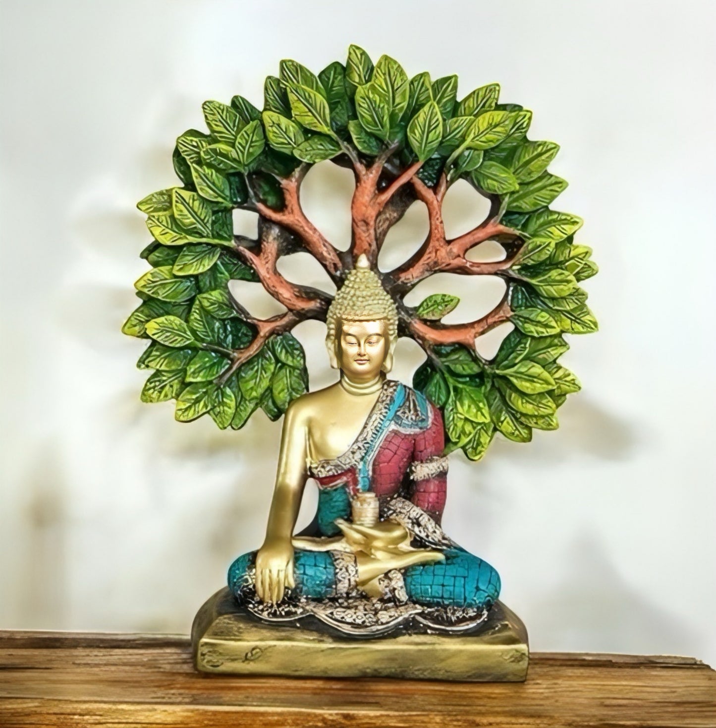 Mishtukocrafts Buddha Showpiece with Bodhi Tree for Home Decor | Meditation Buddha Idol with Antique Finish | Peaceful Buddha Bust Sculpture for Pooja Room, Office, and Gift